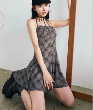darich 체크 홀터 리본 미니 원피스 다리치