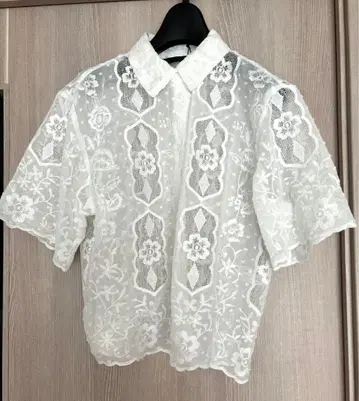 새상품 ZARA 화이트 전체 레이스 반팔 블라우스 무료배송