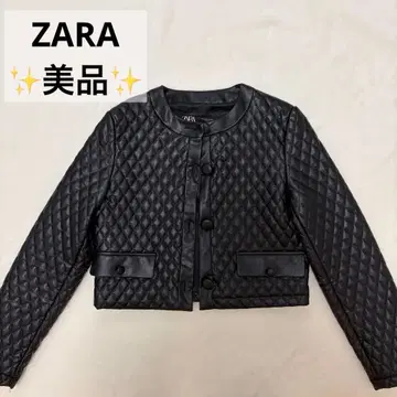 ZARA 퀼팅 페이크 가죽 자켓 블랙 S 노카라