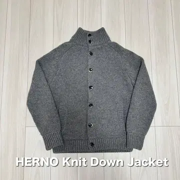 HERNO 니트 다운 스탠드 카라 니트 블루종 자켓