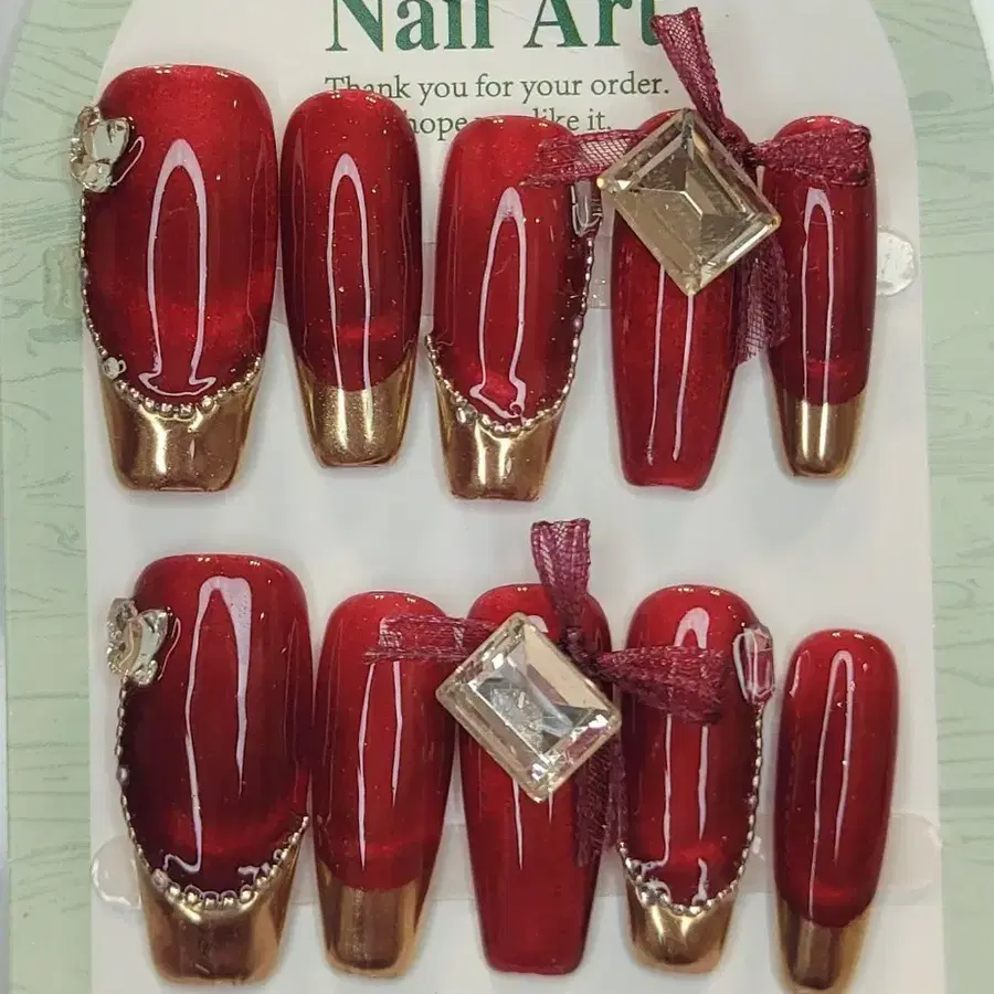 레드&골드 프렌치 수제네일팁 새상품 M