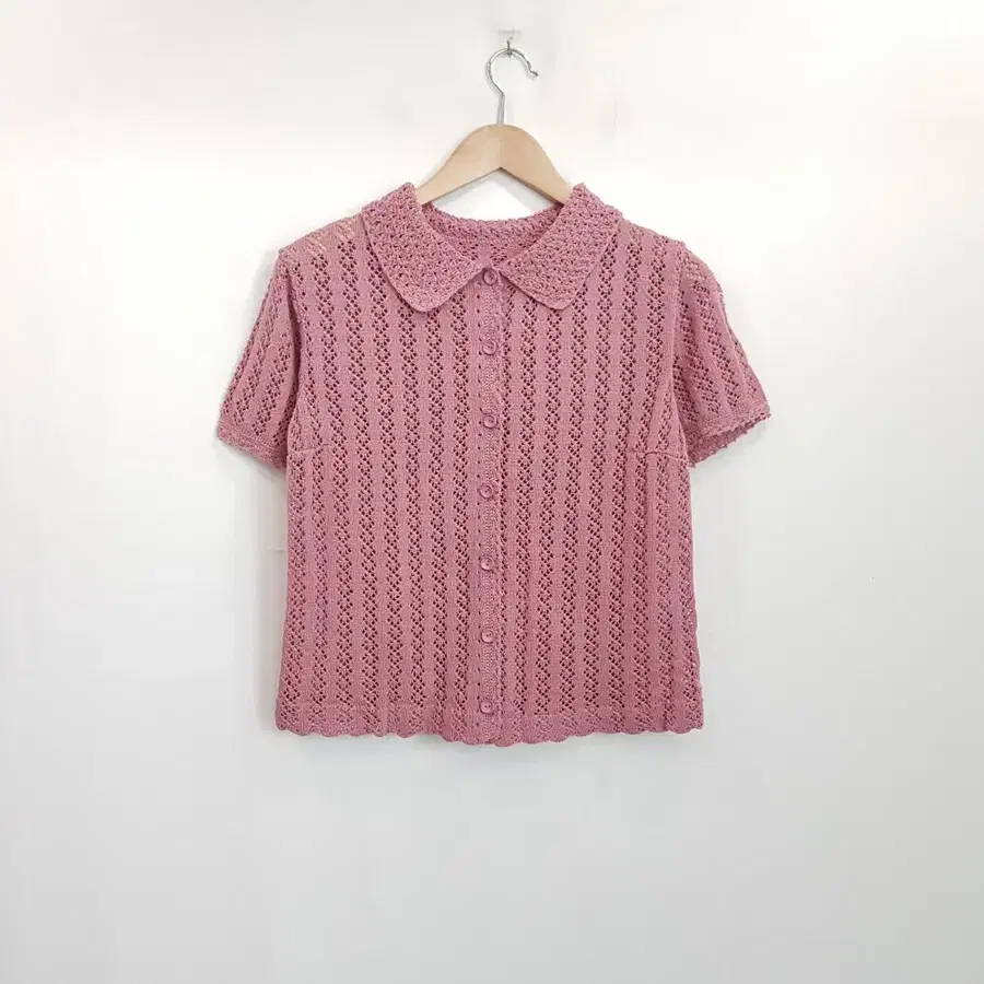 빈티지 모리걸 하구미룩 딸기우유 뜨개 그물 반팔 셔츠 여F R534