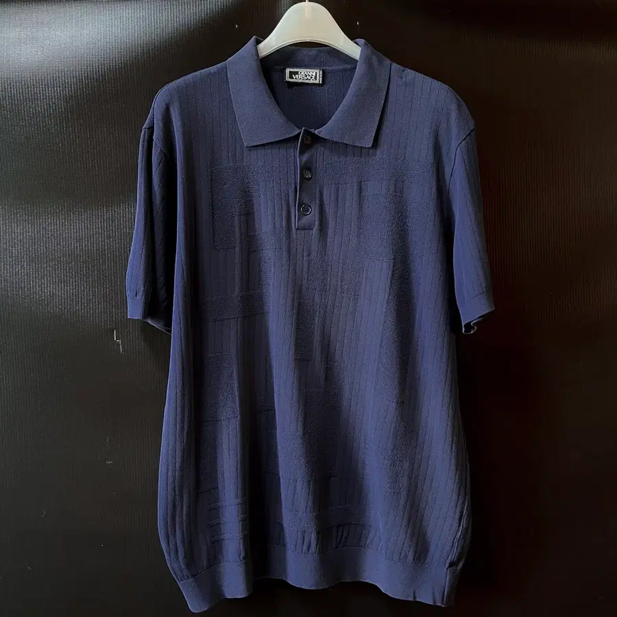 M) 90s Gianni Versace 톤온톤 자카드 니트 폴로 (Mad
