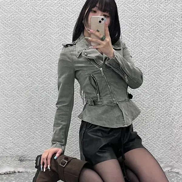 디젤 인디슬리즈 락시크 메탈 쇠맛 딱붙핏 라이더 자켓 XXS C13031