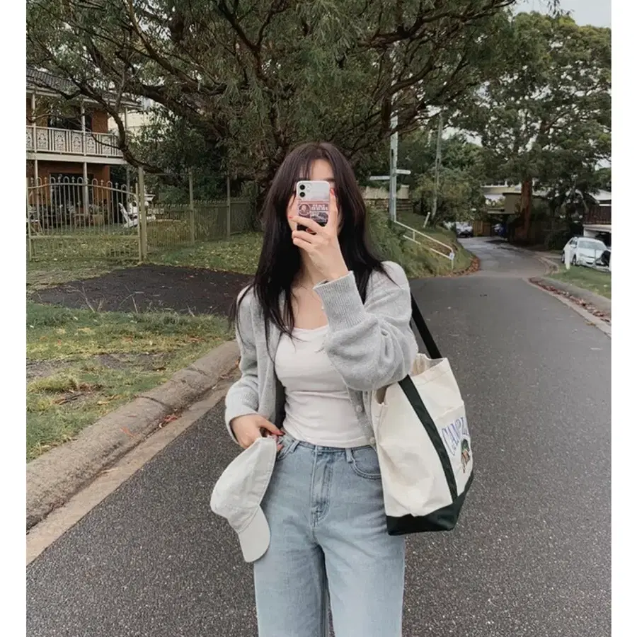 슬로우앤드 V넥가디건 그레이