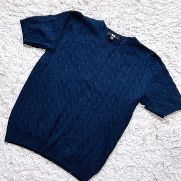 [ c9849 ] UNIQLO 케이블 짜임 반팔 니트 스웨터 네이비
