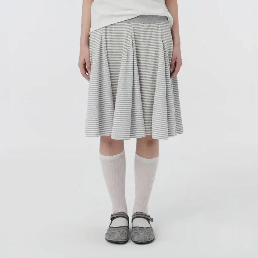 [오헤시오] STRIPE FLARE MIDI SKIRT, MELANGE