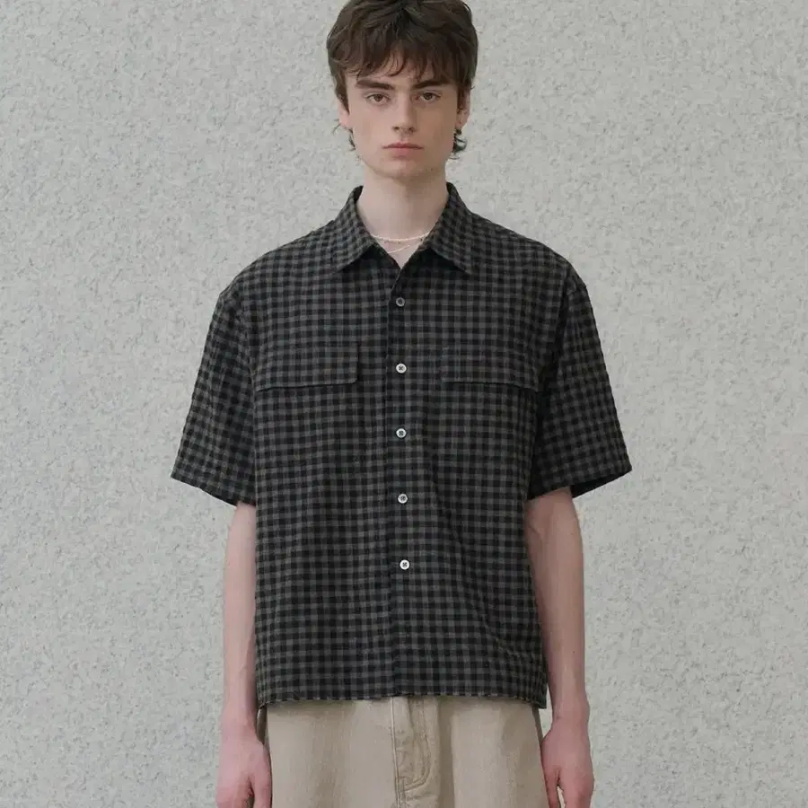 노운 tartan check crop shirts (sand brown)