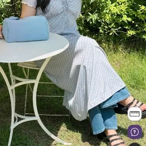 88~99(빅사이즈) 스카이 체크 셔링 뷔스티에 롱 원피스