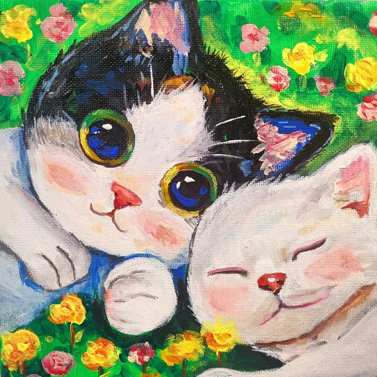 고양이 아크릴화 캔버스그림 힐링그림 액자그림 핸드메이드