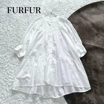 FUR FUR 튜닉 블라우스 퍼프 슬리브 레이스 밴드 카라