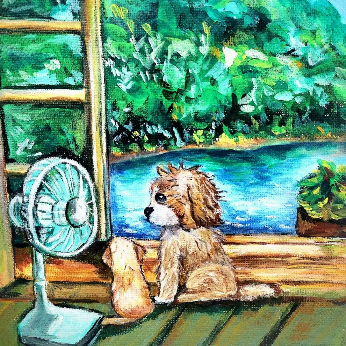 여름풍경 아크릴화 여름그림 강아지풍경그림 강아지그림 캔버스그림