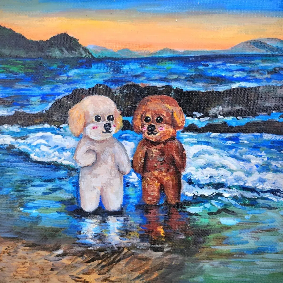 여름바다 풍경 그림 강아지그림 아크릴화 힐링그림 캔버스그림