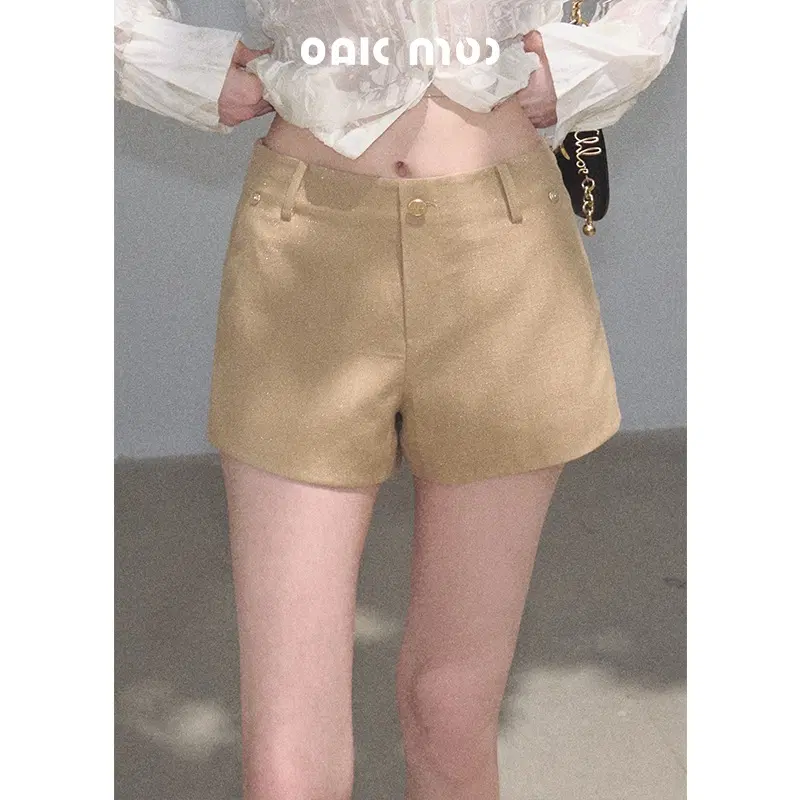 OAKMOO 오크무 하이웨이스트 슬림 수트 캐멀 반바지