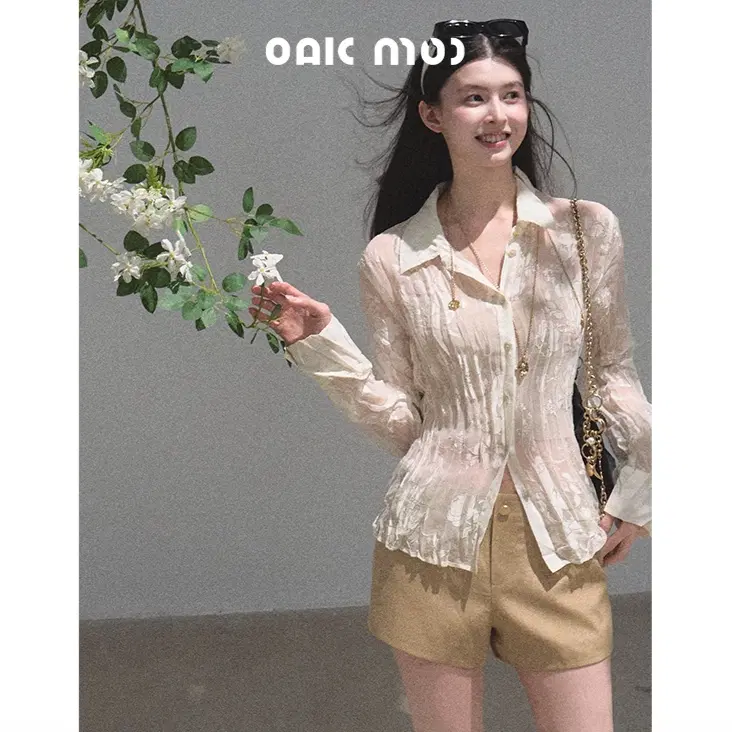 OAKMOO 오크무 여름 플로럴 자외선 차단 롱슬리브 셔츠
