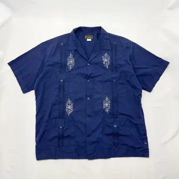 Dominguez 쿠바 셔츠 네이비 자수 구제 의류