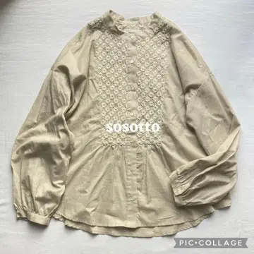 sosotto 소소토 블라우스 꽃무늬 자수 베이지 긴팔 상의