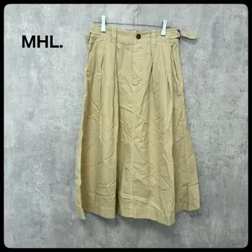 # [ 새상품급 ] MHL. 코튼 린넨 턱 스커트 베이지 I