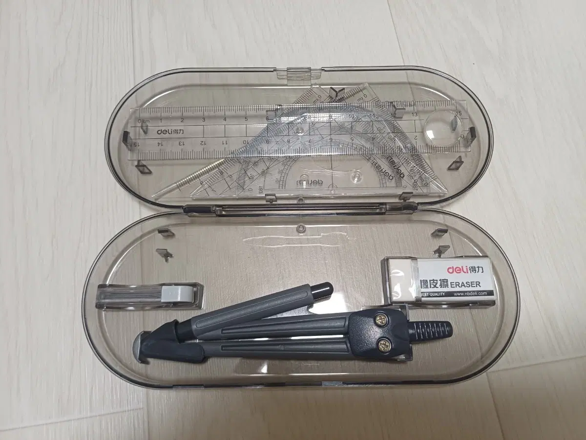 Deli 컴퍼스 세트 삼각자 연필심 지우개 포함