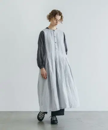 [ nest Robe ] 린넨 천연 염색 2way 턱 드레스
