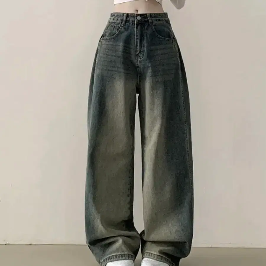 와이드 데님 팬츠 워싱 진청/흑청