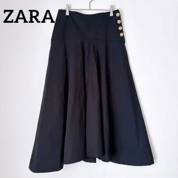ZARA 네이비 플레어 스커트 골드 버튼 L