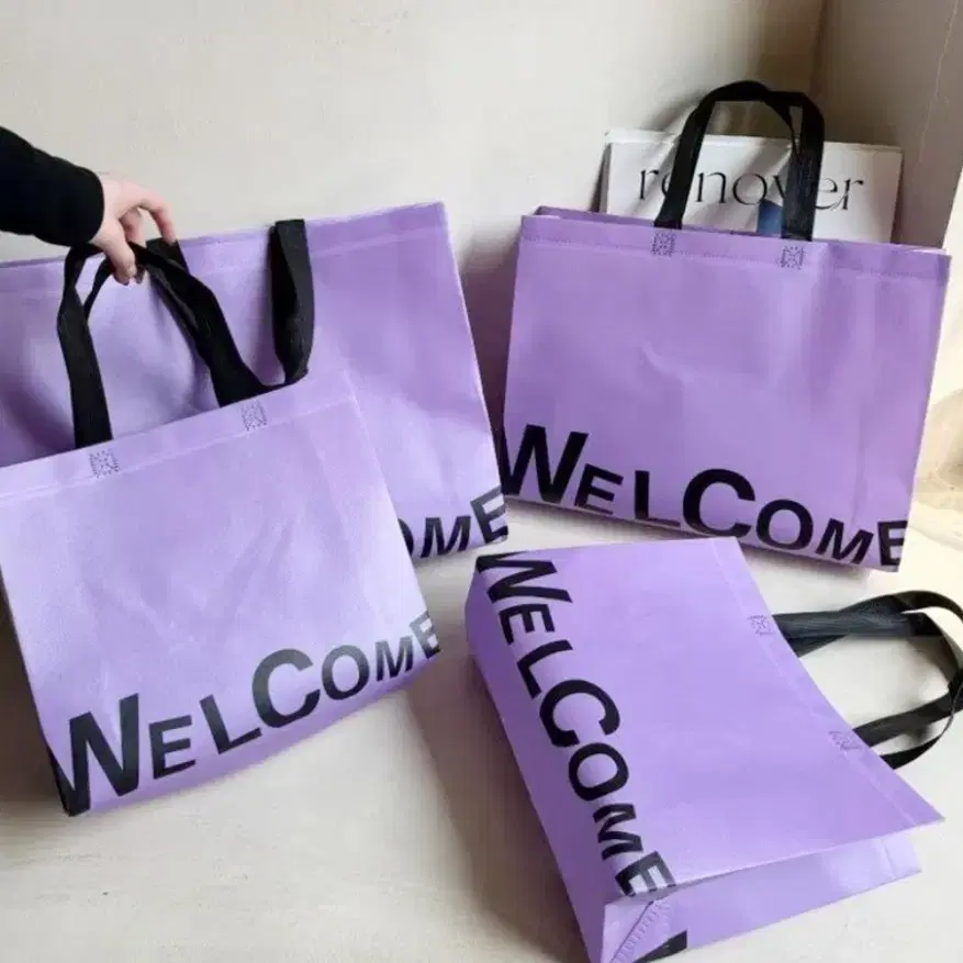 보라색 쇼핑백 WELCOME 부직포가방