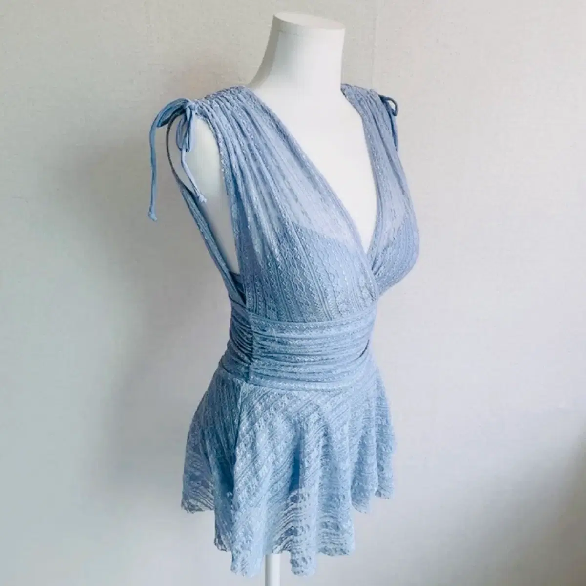 새상품)블루 레이스 랩 원피스 수영복