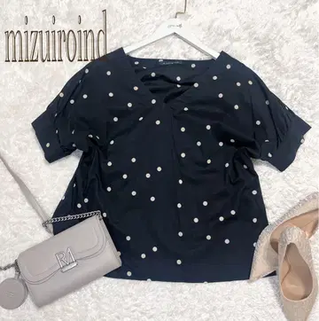 새상품급! mizuiroind 미즈이로 인드 도트 블라우스 벌룬 소매