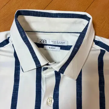 ZARA 슬림핏 화이트 네이비 스트라이프 셔츠 M