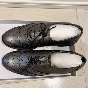 [ 미사용 새상품 ] 메탈릭 윙 칩 레이스업 슈즈 통굽 25cm