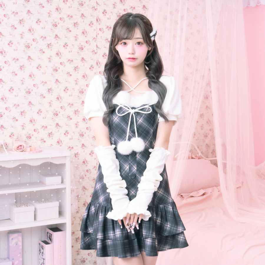 Lafary 라파리 폼폼 티어드 암워머 원피스