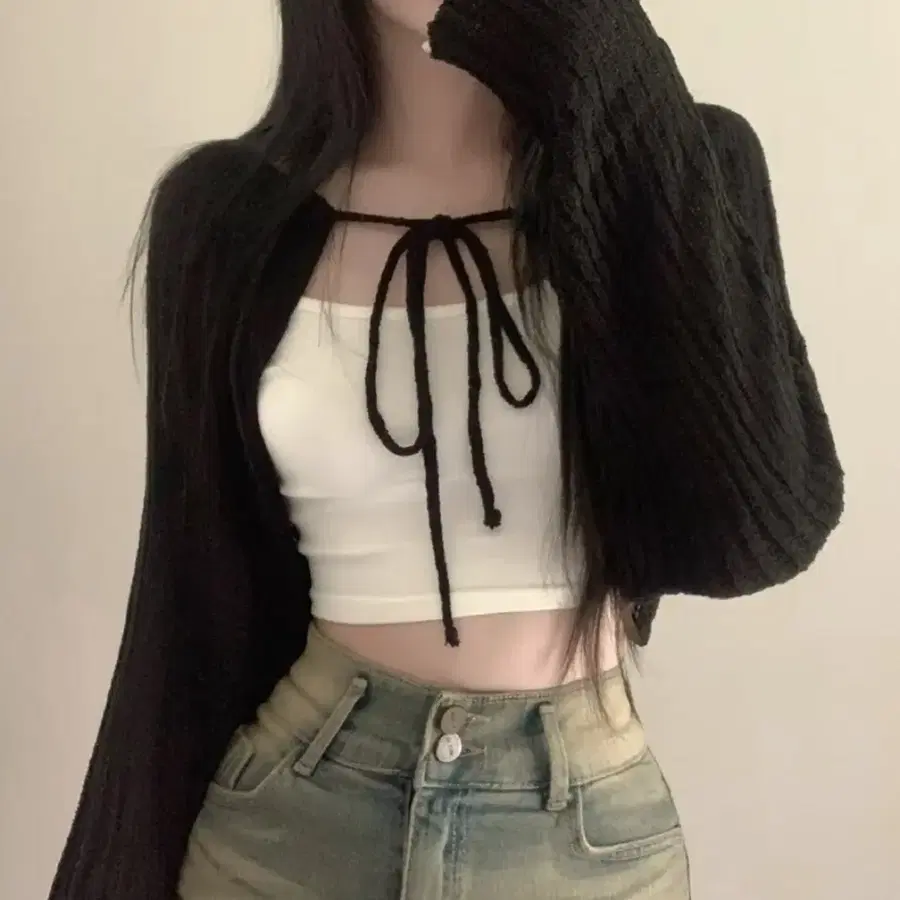 !유사제품! 블랙 볼레로 리본 가디건