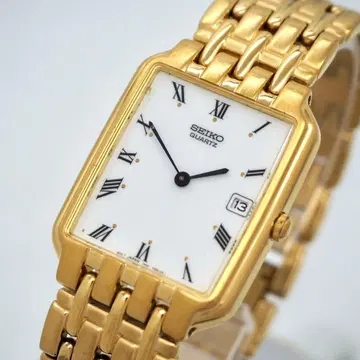 177 작동 SEIKO 시계 남성용 데이트 골드 화이트 스퀘어
