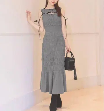 미셸 마카롱 셔링 롱 머메이드 원피스