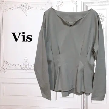 Vis [비스] 티셔츠 [F] 그레이 긴팔 메탈 부품 화려한 턱