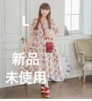 미착용 새상품 시마무라 아오키 미사코 꽃무늬 스퀘어넥 원피스 아이보리 L