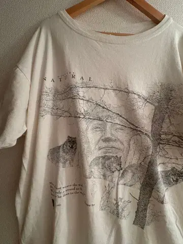90s Higgins Natural 늑대 티셔츠 USA 아트