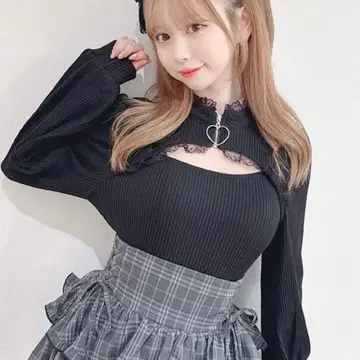 MARS 하트 ZIP 골지 상의 블랙