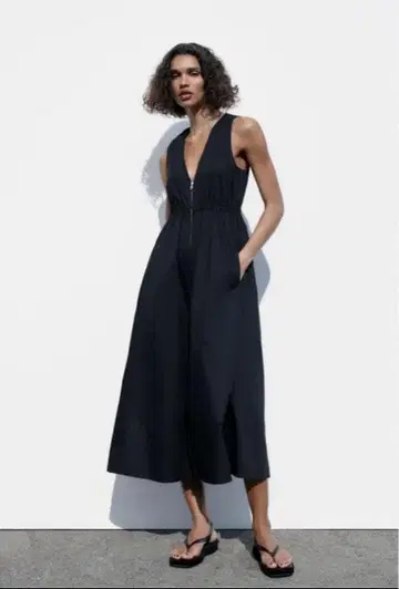 ZARA 지퍼 포플린 원피스 블랙 XS