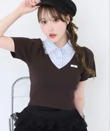 Niceclaup 레이스 옷깃 도킹 니트