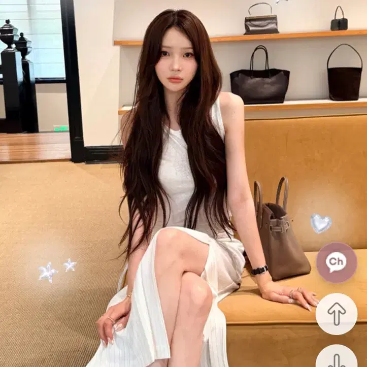 마리마켓 스트라이프 롱 스커트 화이트