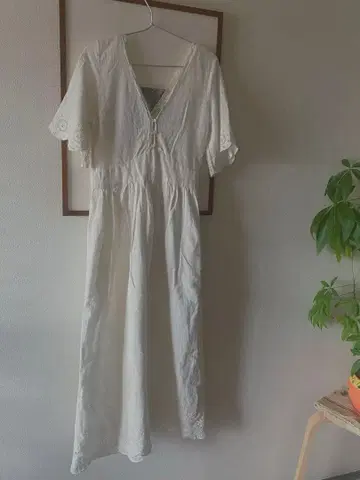 ZARA TRF 코튼 100% 레이스 자수 롱 원피스 화이트 S