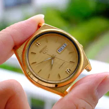 작동 SEIKO 5 자동 와인딩 손목시계 본체 골드 다이얼