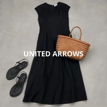 UNITED ARROWS 린넨 혼방 롱 원피스 블랙 38