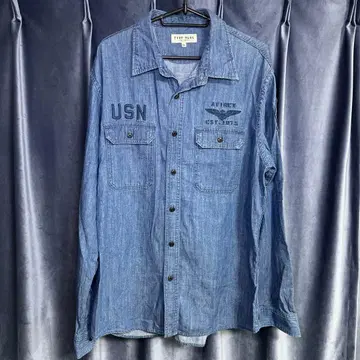 레어 XL 아비렉스 TOMCAT 데님 셔츠 백 프린트 USN