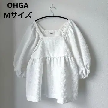 OHGA 오가 퍼프 슬리브 스퀘어 컷 옷깃 상의 블라우스 튜닉
