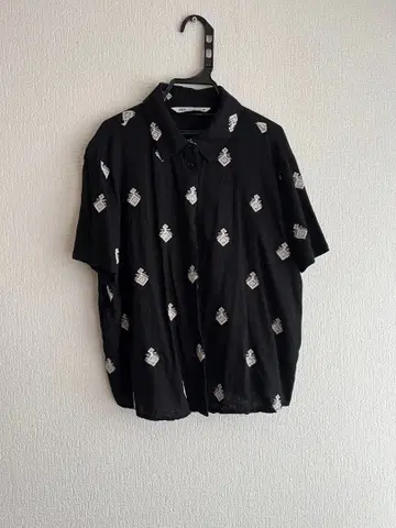 ZARA 자수 반팔 셔츠 블랙 XL