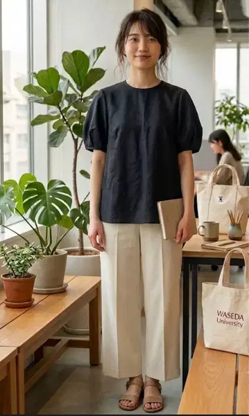 UNITED ARROWS TOKYO 퍼프 슬리브 반팔 블라우스 블랙