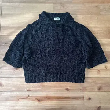 MARW UNITED ARROWS 반팔 페이퍼 폴로 칼라 니트 블랙